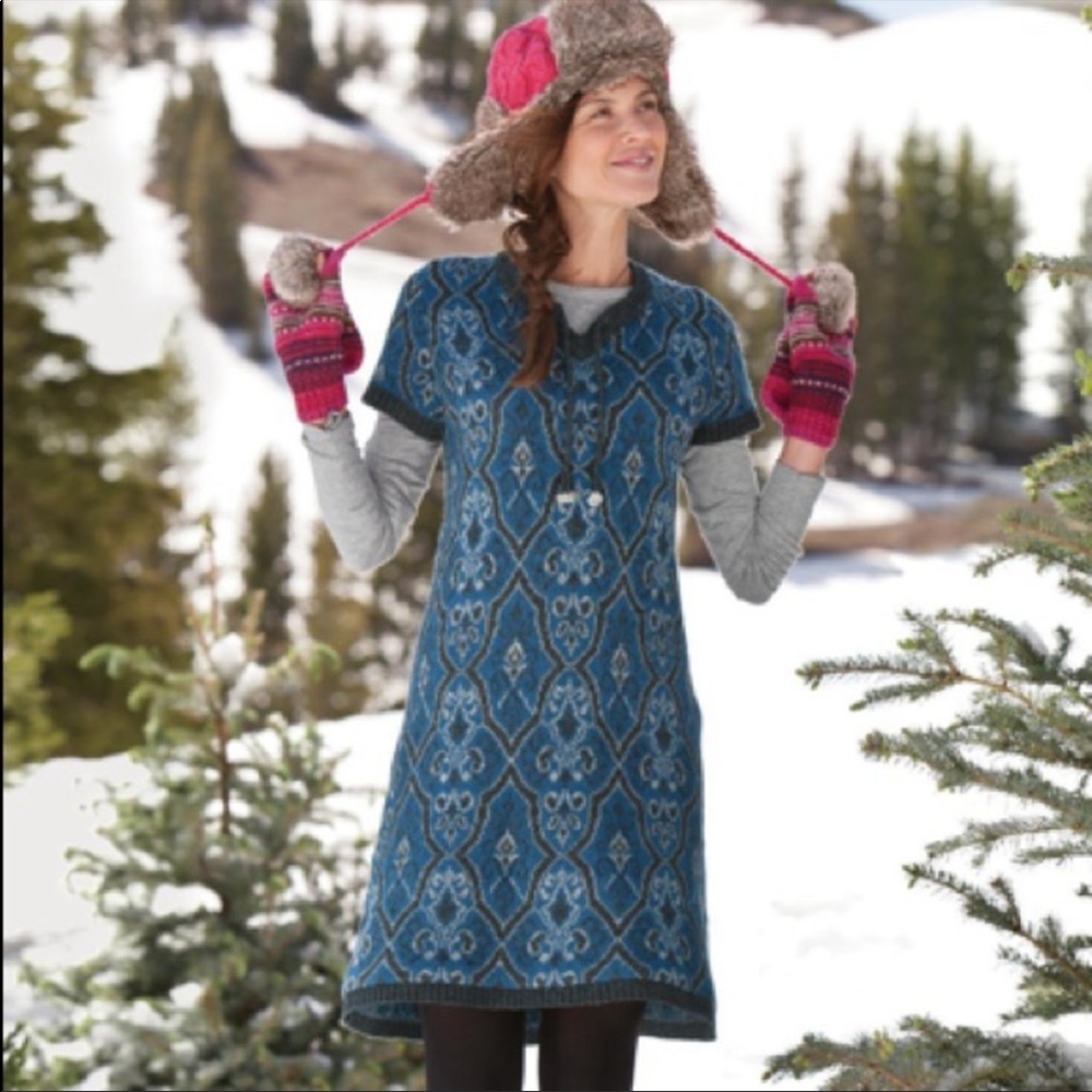 Sundance Lapland Jaquard Wool Sweater Dress, Size Large